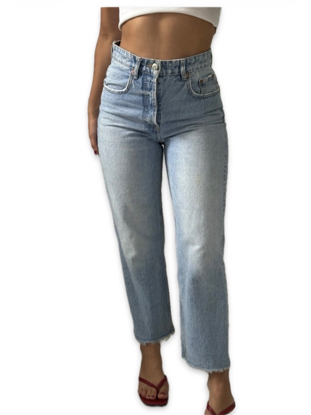 Zara High Waisted Straight Leg Jeans | Light Wash Denim